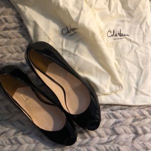 Cole Haan patent leather peep toe heels